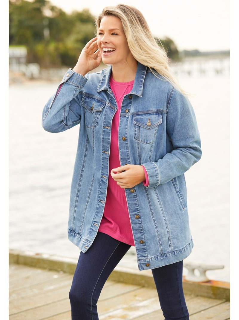 Woman Within Women's Plus Size 30W Long Stretch Denim Jacket