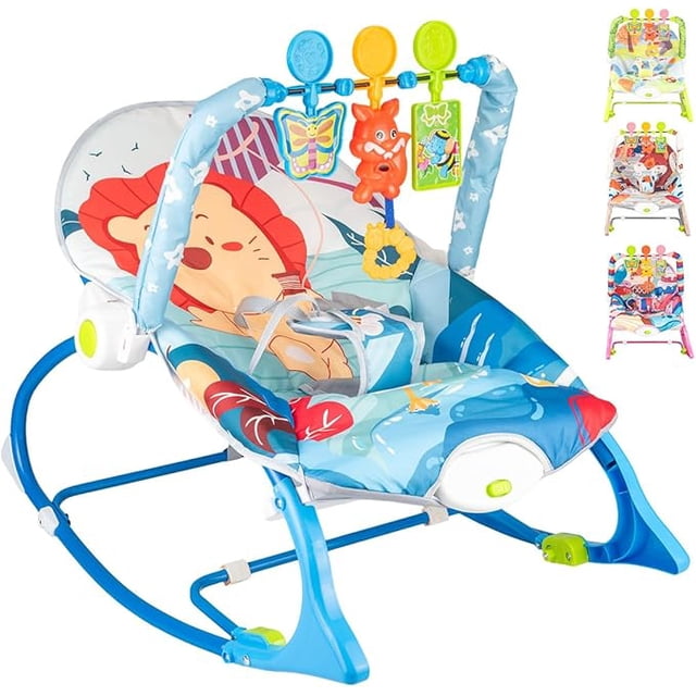 Silla Mecedora Columpio Electrica Para Bébe Portátil De Lujo Cómodo Bouncer Para Bebes Silla Acolchada Multifuncional Con Juguetes Colgante (AZUL)
