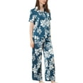 thumbnail image 4 of Unique Bargains Women's Pajama Set Silk Short Sleeves and Pants Floral Satin Sets, 4 of 5