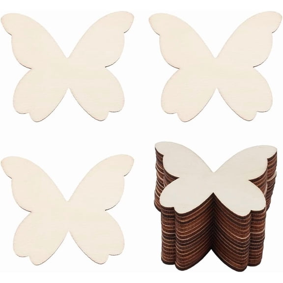 50Pcs Wooden Craft Butterflies Unfinished Wood Cutouts Butterfly Shaped Slices Embellishments 2 Inch Small Ornaments for DIY