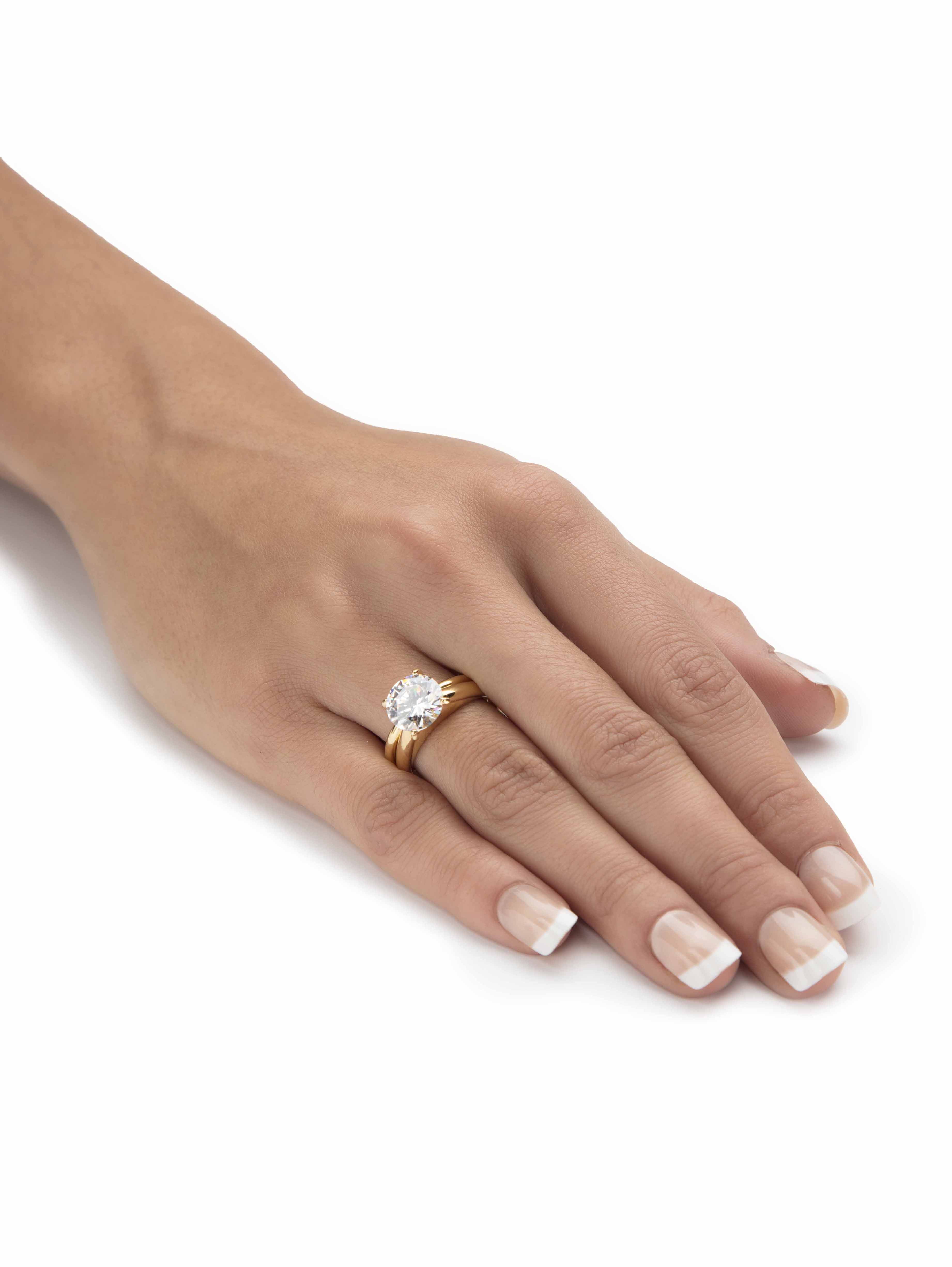 PalmBeach Jewelry Round Cubic Zirconia 2-Piece Solitaire Wedding Ring Set 3 TCW in Gold-Plated or Platinum-Plated Sterling Silver