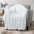 thumbnail image 4 of CBCHome Jumbo Velvet Plush Wide Ribbed Throw Blanket - Super Soft, Warm, Cozy Fluffy Throw for Couch, Bed, Sofa - All Season Décor (Bright White, 90" x 108"), 4 of 9