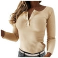 thumbnail image 6 of Odbmxy T-Shirts Women Long Sleeve Beige Women Tops Button Knit Casual Solid Color Slim Bottoming Shirt, 6 of 7