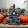 thumbnail image 2 of 7 in. Pre-Lit Halloween Figurine, Black, Haunted House, Black Cats, 1 Multicolor Flashing LED Light, 2 of 4