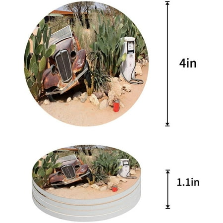 

KXMDXA Cactus Set of 4 Round Coaster for Drinks Absorbent Ceramic Stone Coasters Cup Mat with Cork Base for Home Kitchen Room Coffee Table Bar Decor