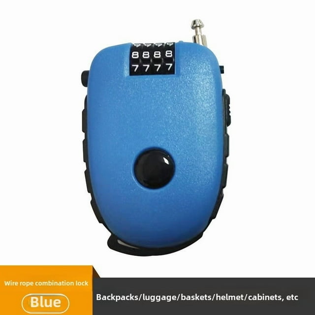 Anti-Theft 4-Digit Password Lock with Extendable Steel Cable - Versatile Security Solution for Motorcycle Helmets, Electric Bikes & Luggage, Durable Construction, Secure Fixation, Blue (Model C32)