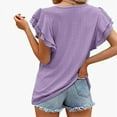 thumbnail image 4 of Tittly T Shirts for Women Basic Tees Women's Summer Top V Neck Ruffle Short Sleeve Casual Loose Tee T Shirts Tshirts Shirts Womens Tops Purple XL, 4 of 6