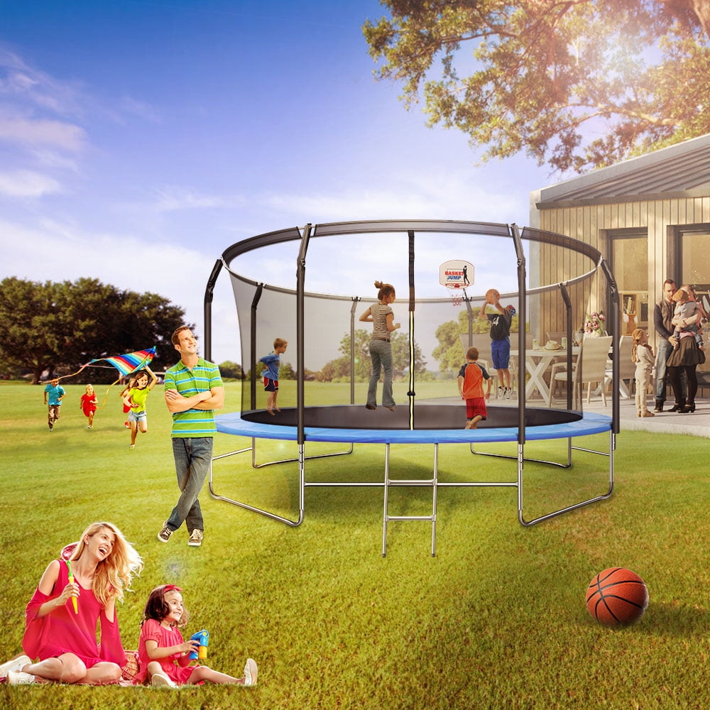 14 FT Trampoline with Safe Enclosure Net, 800 lbs Capacity for 5-6