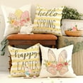 thumbnail image 4 of hofaaa Happy Easter Pillow Covers 20x20 Inch Set of 4, Striped Hello Spring Floral Bunny Rabbit Eggs Decorative Farmhouse Throw Pillowcases for Home Sofa Couch Decoration (Yellow) G452-20, 4 of 6
