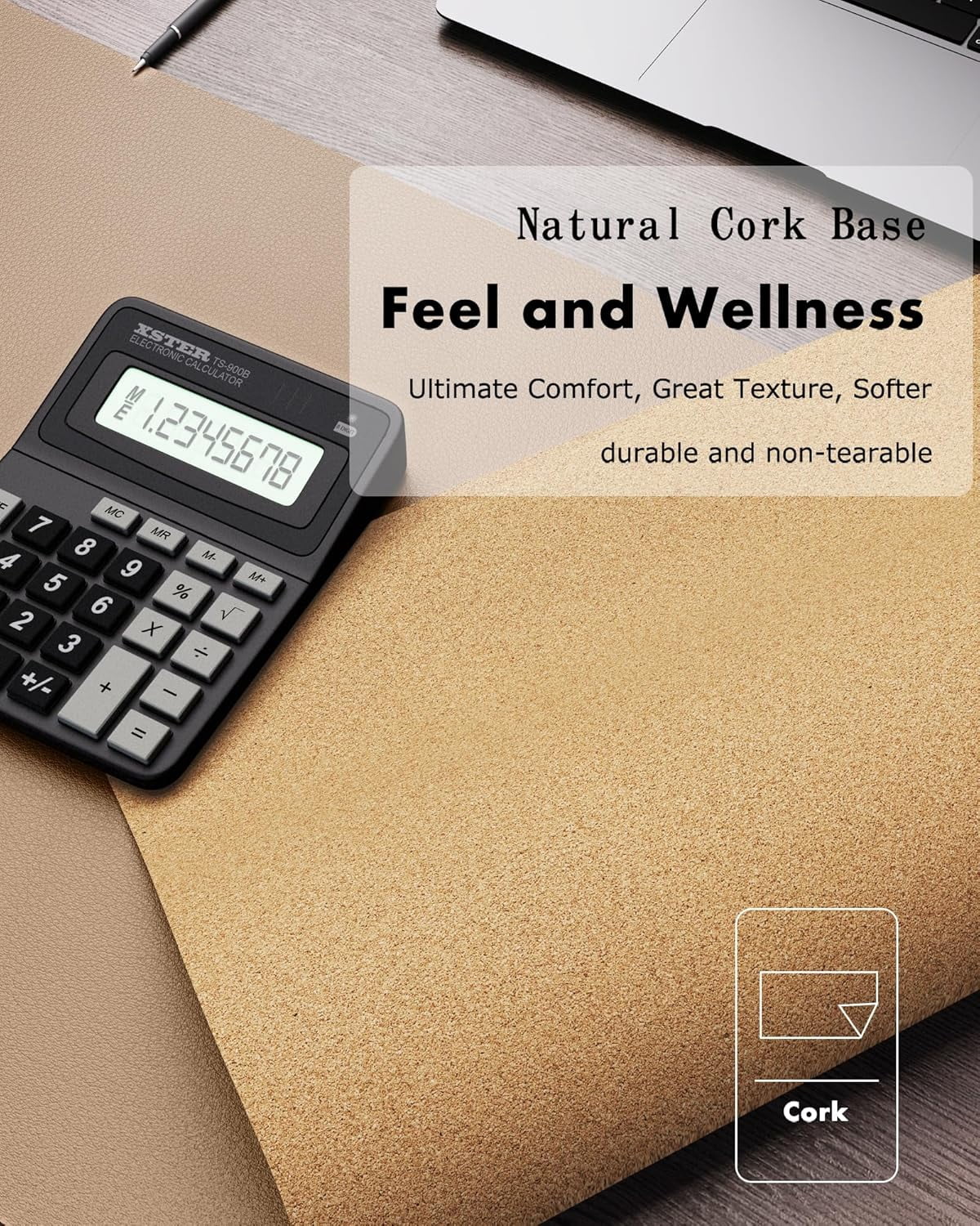 Double-Sided Desk Pad, Leather Desk Mat, Eco Cork Desk Pad Protector, Large Mouse Pad for Desk, Waterproof Desk Blotter Pad, Writing Pad for Office/Home(23.6"x13.7",Apricot)