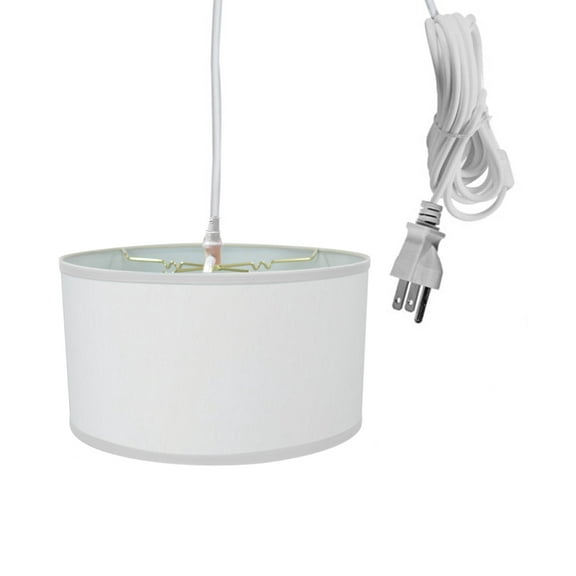1 Light Swag Plug-In Pendant 18"w White Linen Shade, 17' White Cord
