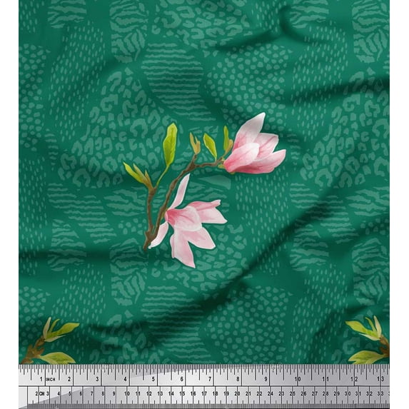 Soimoi Georgette Viscose Fabric Animal Skin,Leaves & Pink Flower Printed Craft Fabric by the Yard 42 Inch Wide