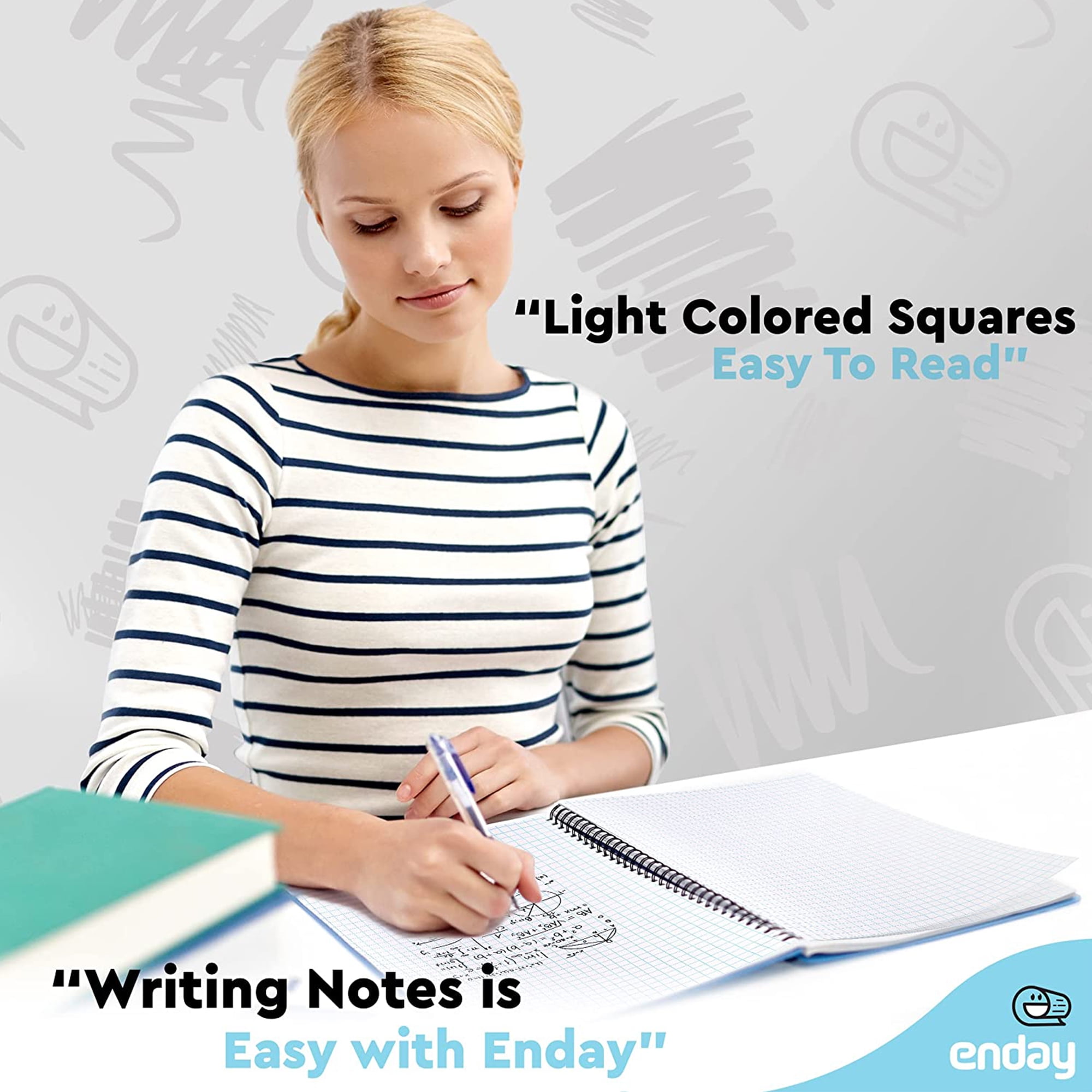 Emraw Graph Paper Notebook 100 Sheets Grid Spiral Bound Notebooks 8-Pack