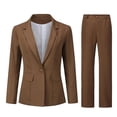 thumbnail image 1 of Conjunto de traje de dos piezas de color liso con botonadura sencilla para mujer (parte superior + pantalón), 1 of 4