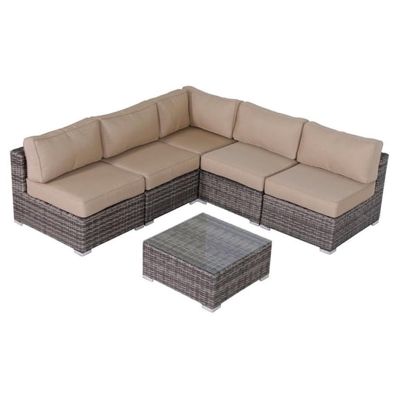 Living Source International 6-Piece Outdoor Set with Brown Cushions in Gray