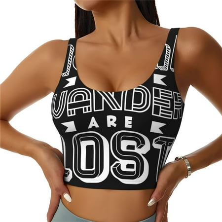 Adobk Not All Who Wander Are Lost 2 Print Sports Bras for Women Longline Workout Crop Tank Tops Padded with Built in Shelf Padded Sports Bra-X-Large