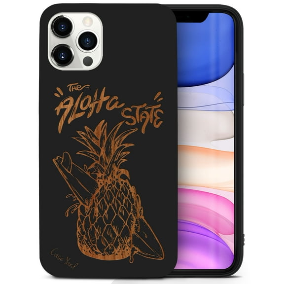 Case Yard Wooden Case for iPhone-11-Pro Soft TPU Silicone cover Slim Fit Shockproof Wood Protective Phone Cover for Girls Boys Men and Women Supports Wireless Charging Aloha State Pineapple Design