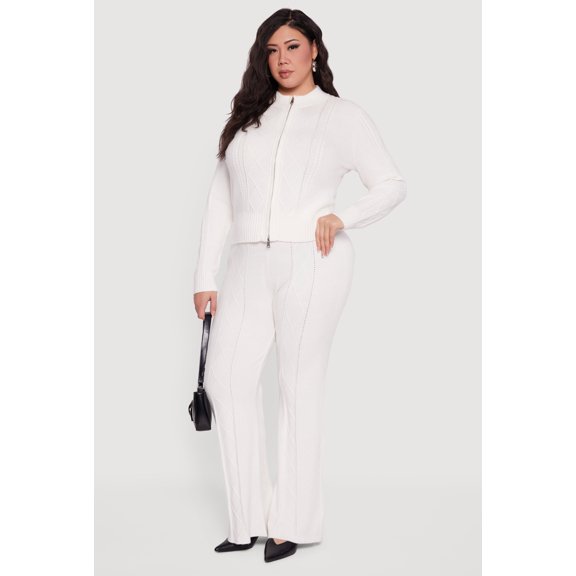 Women's Plus Size Almost Famous High Waisted Cable Knit Pants
