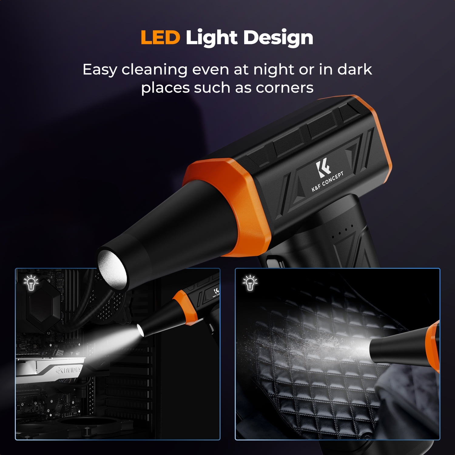 K&F Concept Brushless Compressed Air Duster, 3 Gear Adjustable, Super Wind Power,Rechargeable&Portable,for Deep Computer Clean, Keyboard, Car Dry, Home