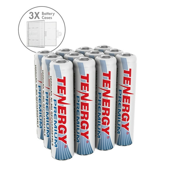 Tenergy Premium AAA Rechargeable Batteries, 1.2V 1000mAh NiMH Battery, 12 Pack