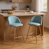 Homy Casa Set of 2 Counter Stools Bar Chairs with Upholstered Seat and Oak Wood Legs for Breakfast Nook, Kitchen Island and Dining Room