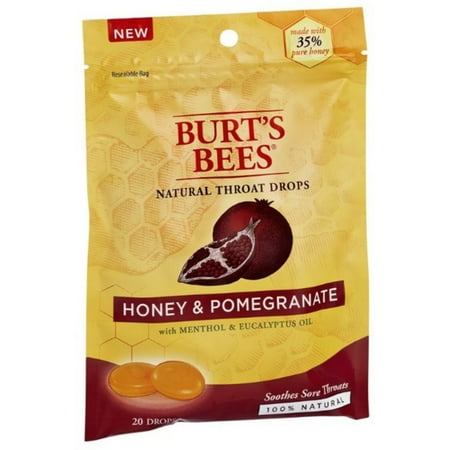 2 Pack - Burt's Bees Natural Throat Drops, Honey & Pomegranate 20 (Best Natural Way To Cure Sore Throat)