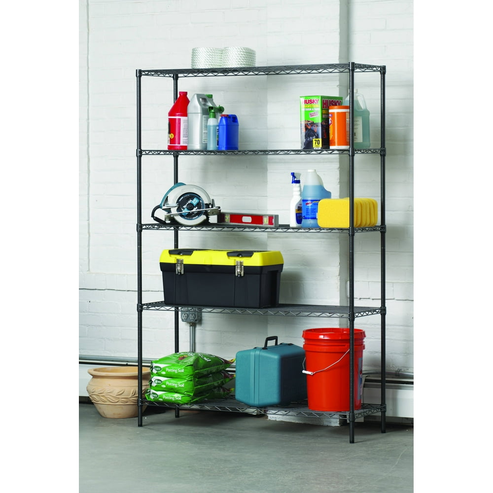 HSS 5 Tier Wire Shelving Rack with Casters, 18"Dx48"Wx75"H, Black