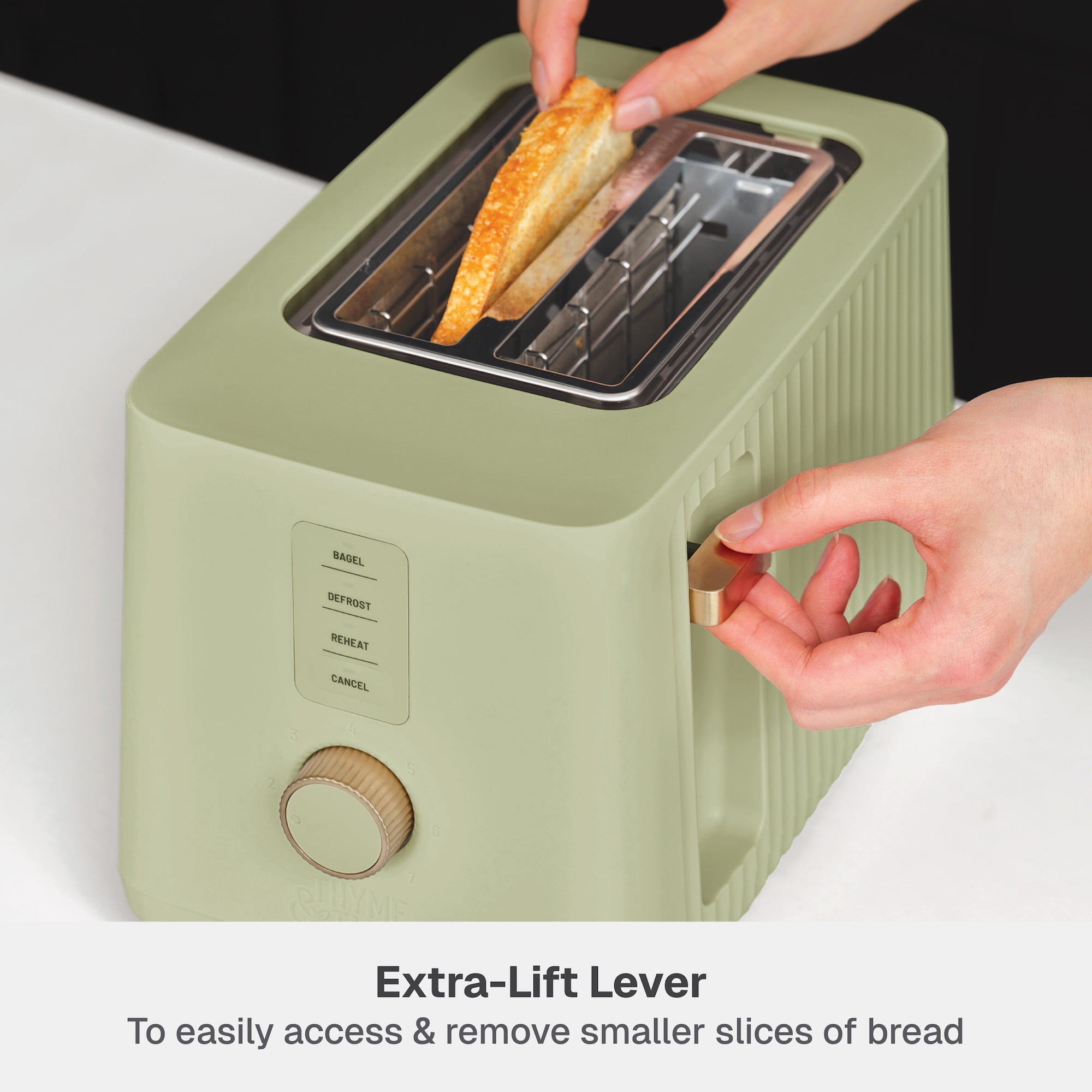 Thyme & Table 2-Slice Toaster, Extra-Wide Slots with Removable Crumb Tray, Eucalyptus Green