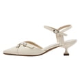 thumbnail image 2 of FSJ Women Chic Buckled Ankle Strap Pointed Closed Toe Pumps Kitten Low Heels Slingback Office Daily Casual Shoes Size 13 White, 2 of 5