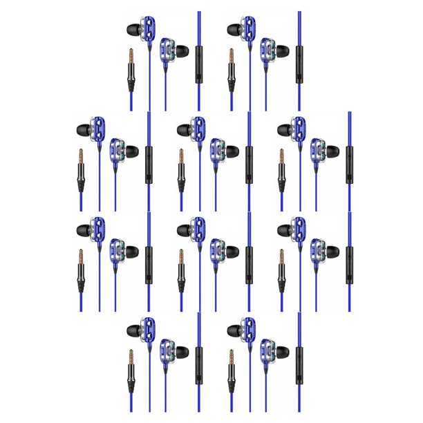 Moyic Auricular con cable Interfaz de 3,5 mm Reducción de ruido Altavoz dual Auriculares de silicona Auriculares para ver videos Auriculares Azul 10piezas
