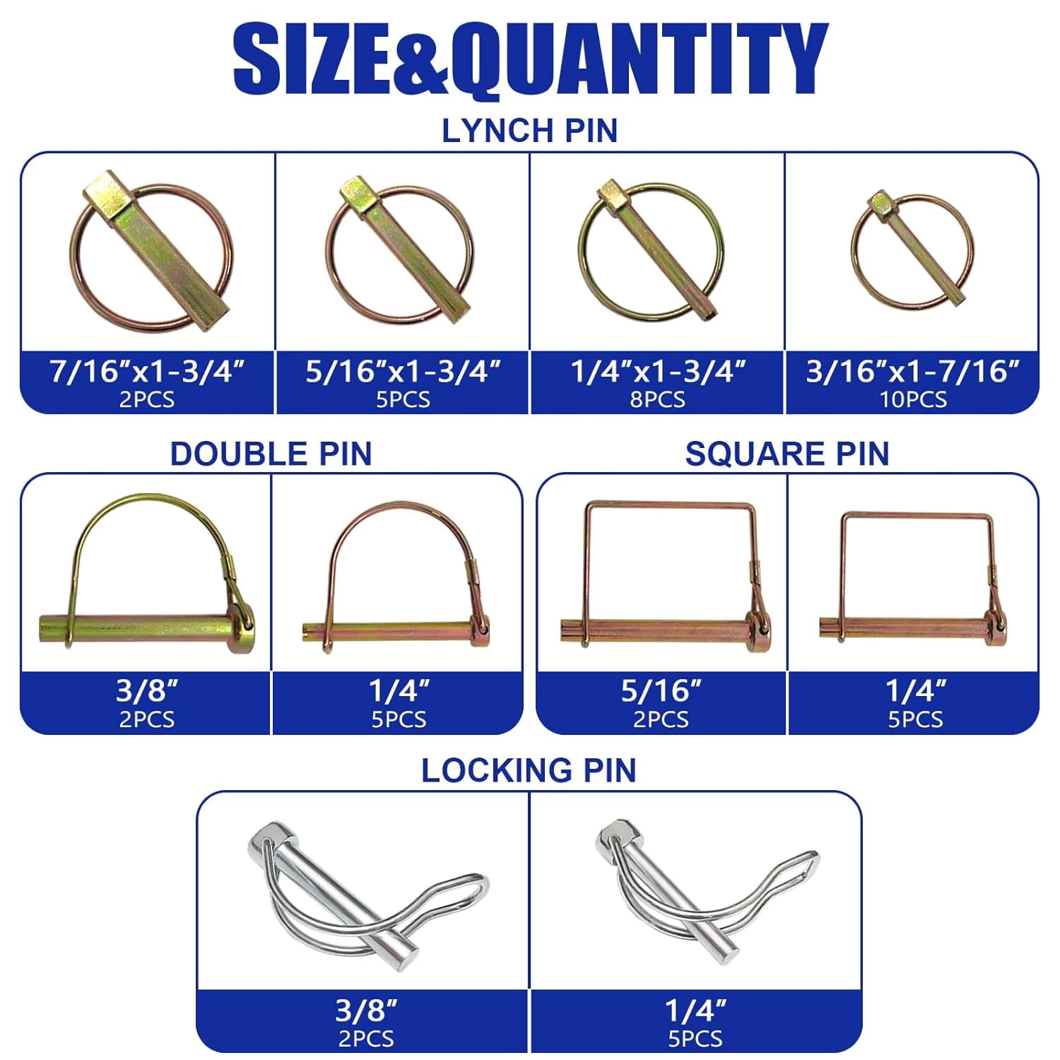 367 PCS Heavy Duty Pin Assortment Kit, Hitch Pins R Clip PIns/ Hair Pins/ Lynch Pins/ PTO Pins/ Cotter Pins/ Clevis Pins for Trucks Trailers Tractors Mowers 3 Point Accessories, Farm, Lawn and Garden