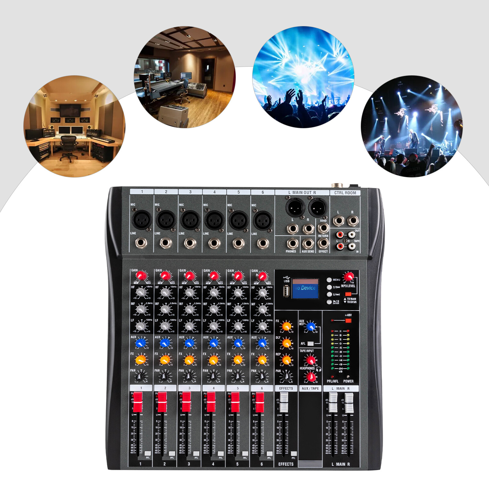 Miumaeov 6 Channel Studio Audio Mixer Bluetooth USB Digital Sound Mixing Console Board