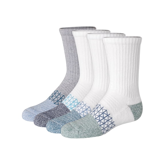 Hanes Absolute Active Boys' Crew Socks Pack, 4-Pack, Moisture Wicking White/Blue L