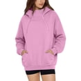thumbnail image 2 of ECHFIPROM 1/4 Zip Hoodie for Women Pink Oversized with Pocket Solid Color Long Sleeve Casual Pullover for Young Women Fall Trendy Top,S, 2 of 5