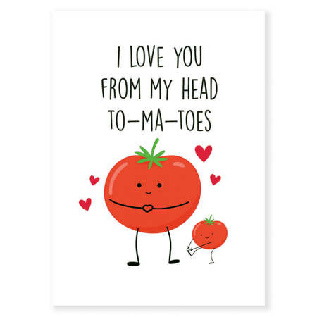 Funny Love Card for Boyfriend or Girlfriend "Tomato Love" Cute Food Pun Romantic Greeting Card