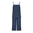 thumbnail image 3 of Cagogo Women V Neck Sleeveless Tank Top Wide Leg Pants Two Piece Set Casual Summer Outfits Loose Fit Tops Comfy Pants Matching Lounge Sets Tracksuits Travel Airport Clothes, Navy 2XL, 3 of 8