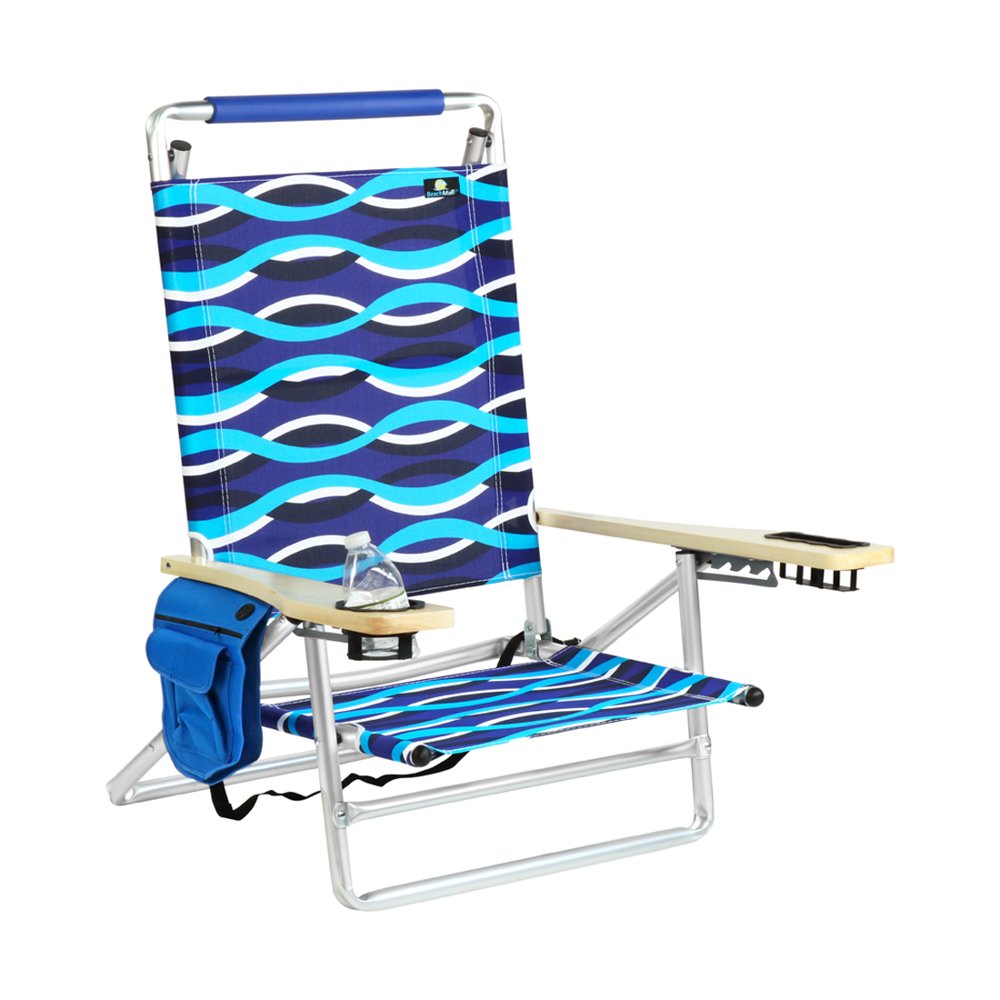 Deluxe 5 Reclining Pos Lay Flat Aluminum Beach Chair for Sand with Cup