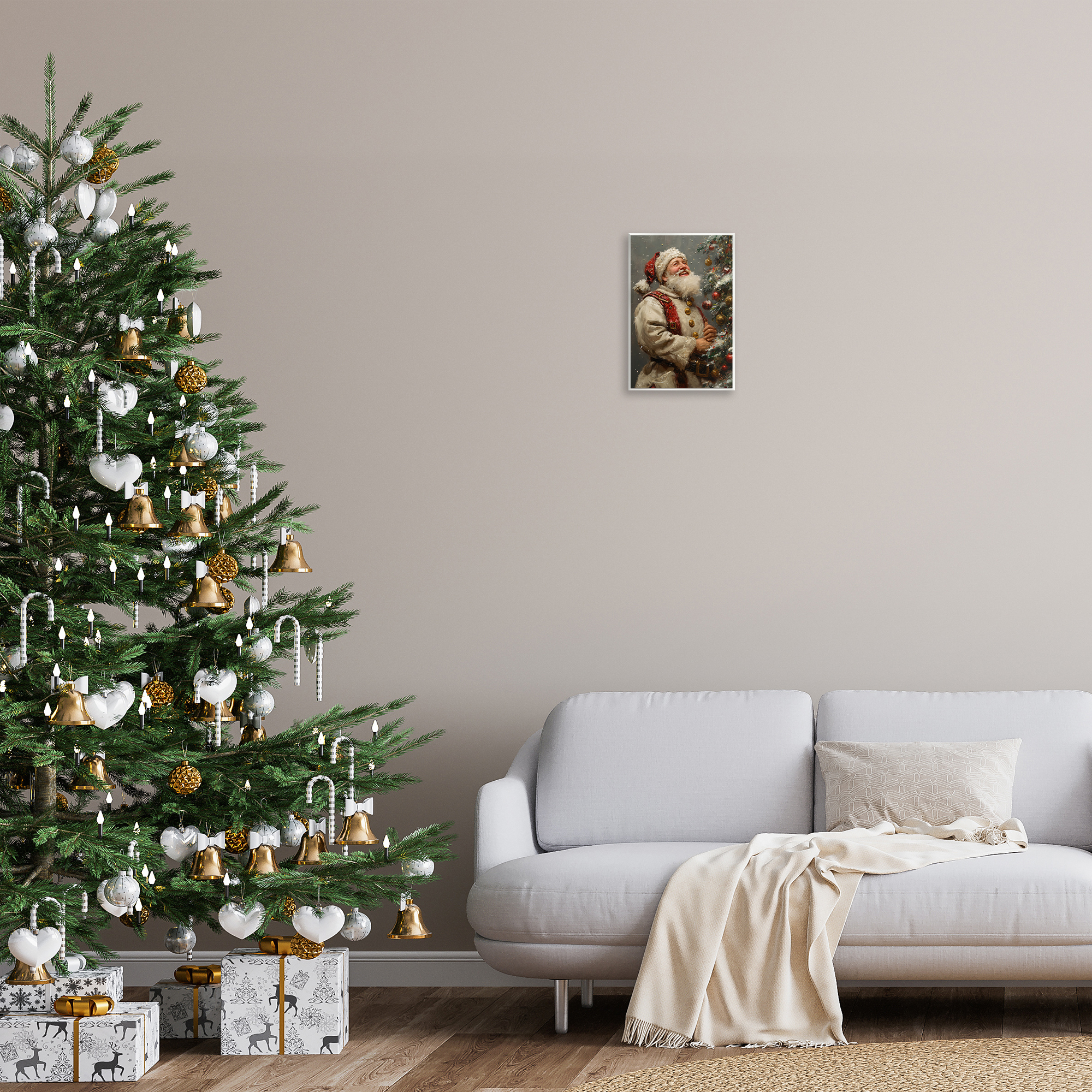 Stupell Industries Happy Santa & Tree Holiday Painting Unframed Art Print Wall Art, 10 x 15