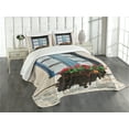 thumbnail image 3 of Ambesonne Urban Quilted Bedspread Set 3 Pcs, Mediterranean Window, King Size, Blue Grey, 3 of 5