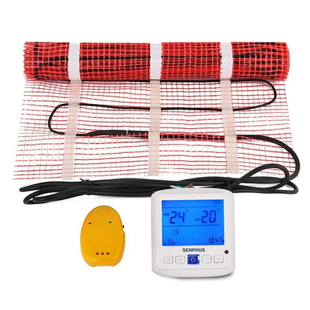 VEVOR 10 Sqft 120V Electric Radiant Floor Heating Mat with Alarmer and Programmable Floor Sensing Thermostat Self-Adhesive Mesh Underfloor Heat Warming Systems Mats