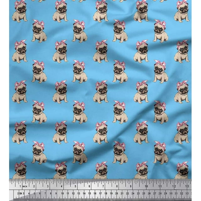 Soimoi Rayon Fabric Pug Dog Print Sewing Fabric Yard 42 Inch Wide