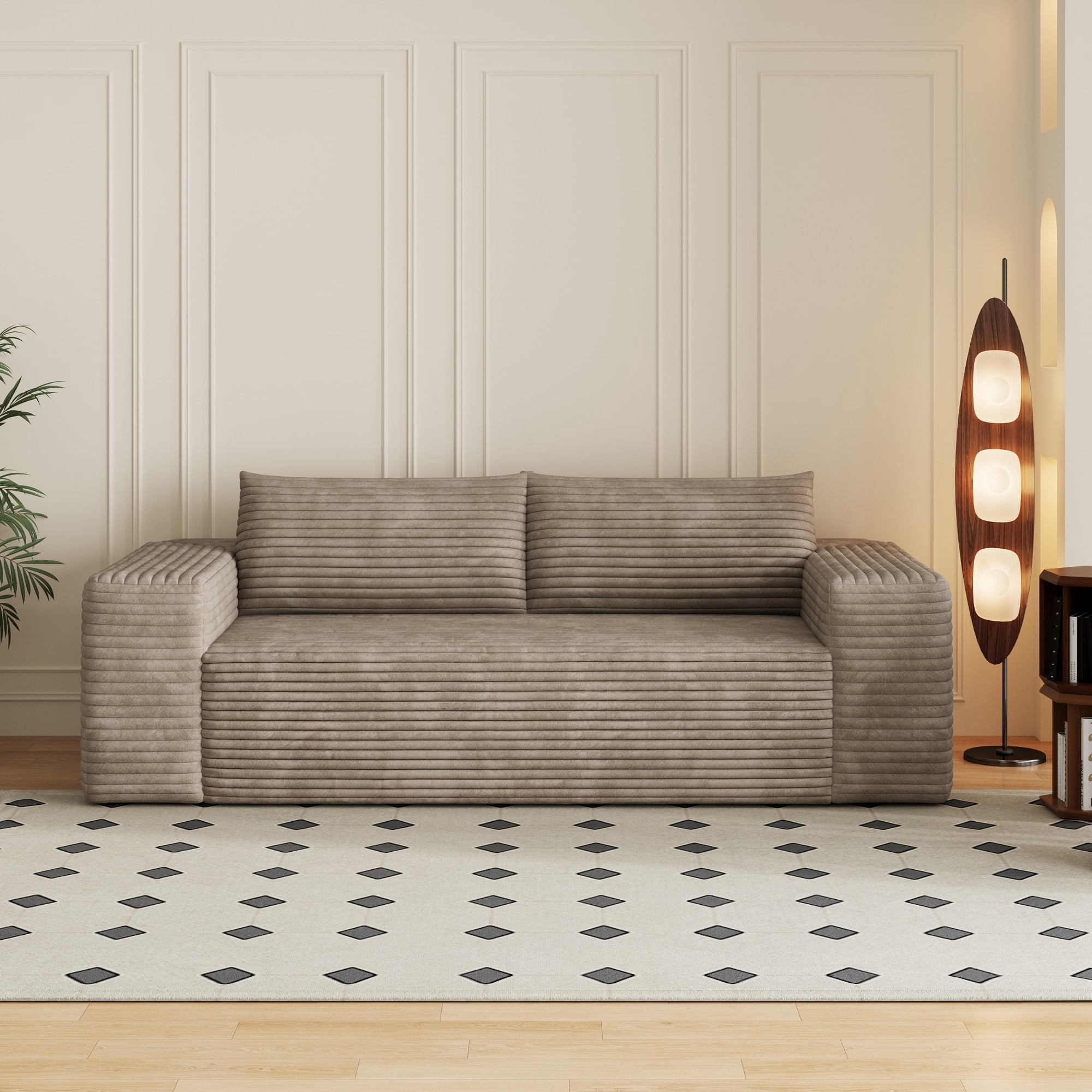 78.8" Corduroy Deep Seat Sofa, No Assembly Comfy Loveseat Couch for Living Room Bedroom Apartment, Camel