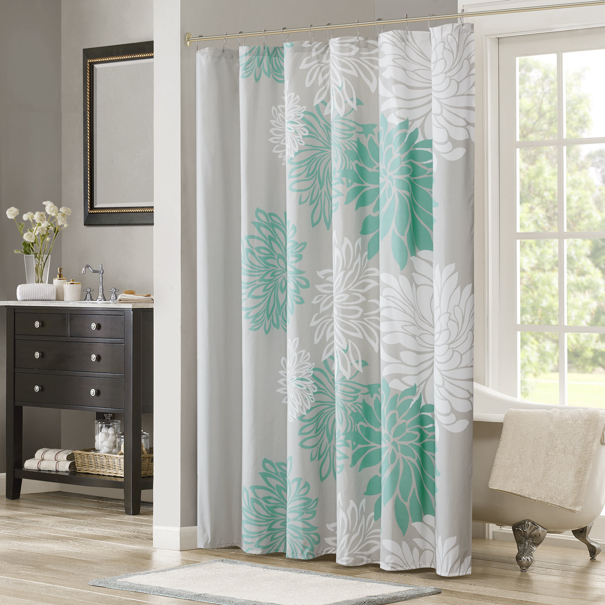 Details about   VCNY Bohemian Aqua Blue Orange Fabric Shower Curtain Floral Eclectic Design 