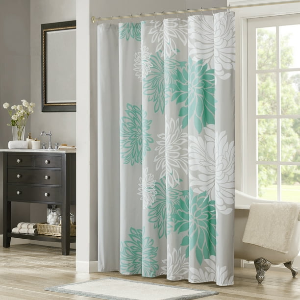 Comfort Spaces Enya Floral Printed Shower Curtain, 72x72", Aqua