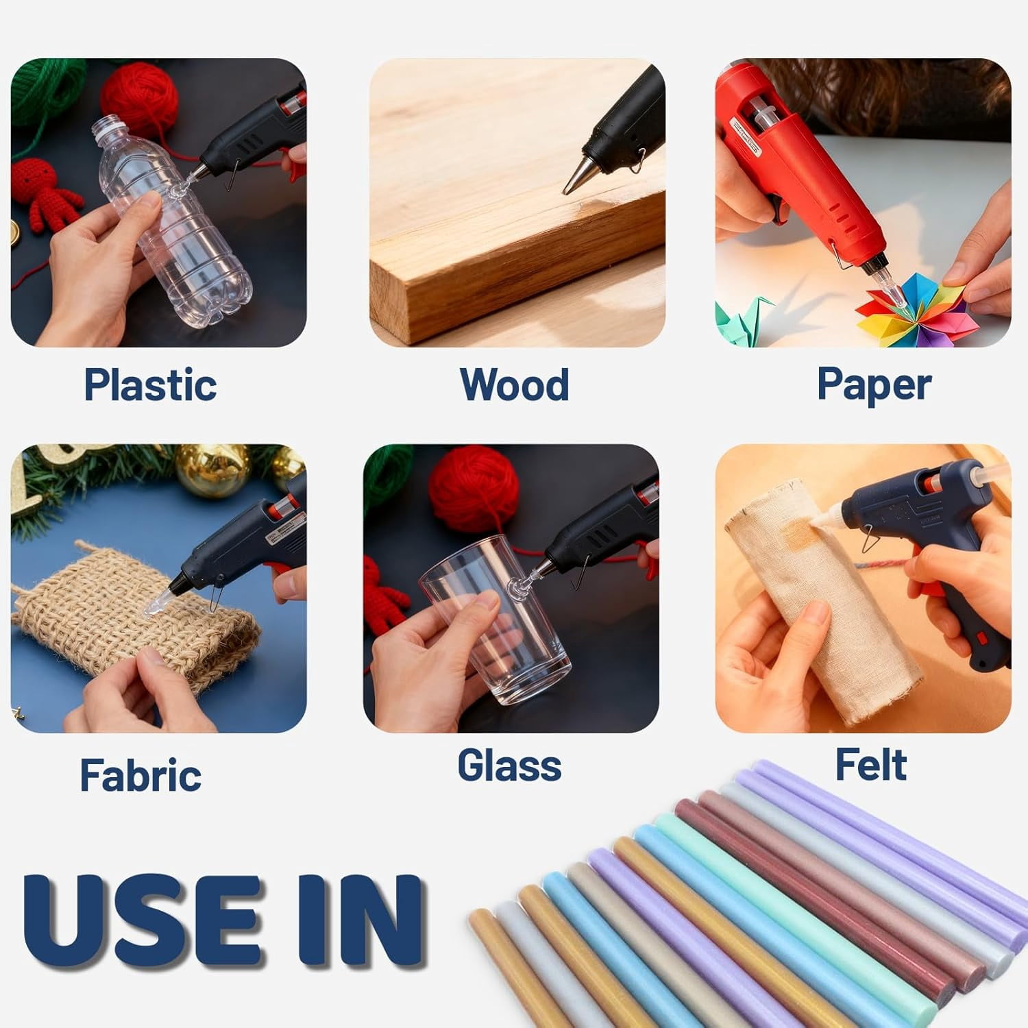 All Temperature Metal Colorful Hot Melt Glue Sticks, 0.27×3.94 Inch 110-Count Clear Strong Bond for High & Low Temp Glue Guns, Crafts DIY, Wood, Fabric, Metal, Plastic, Ceramics