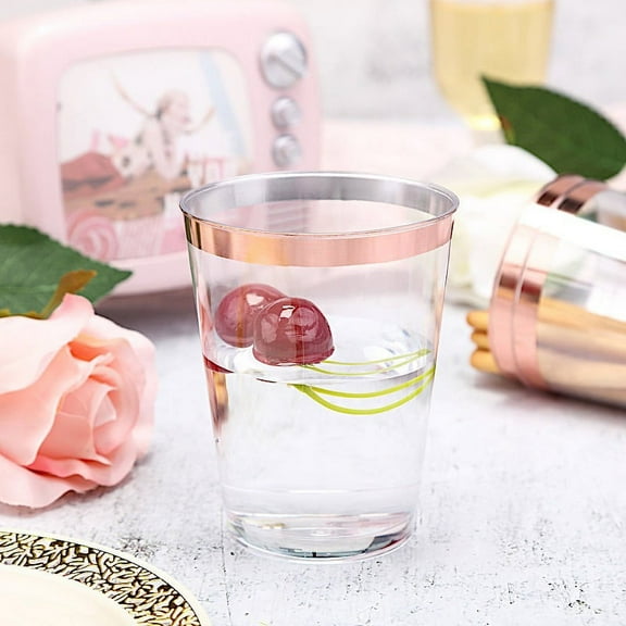 Balsa Circle 12 Clear Rose Gold Rim 9 oz Plastic Disposable Glasses