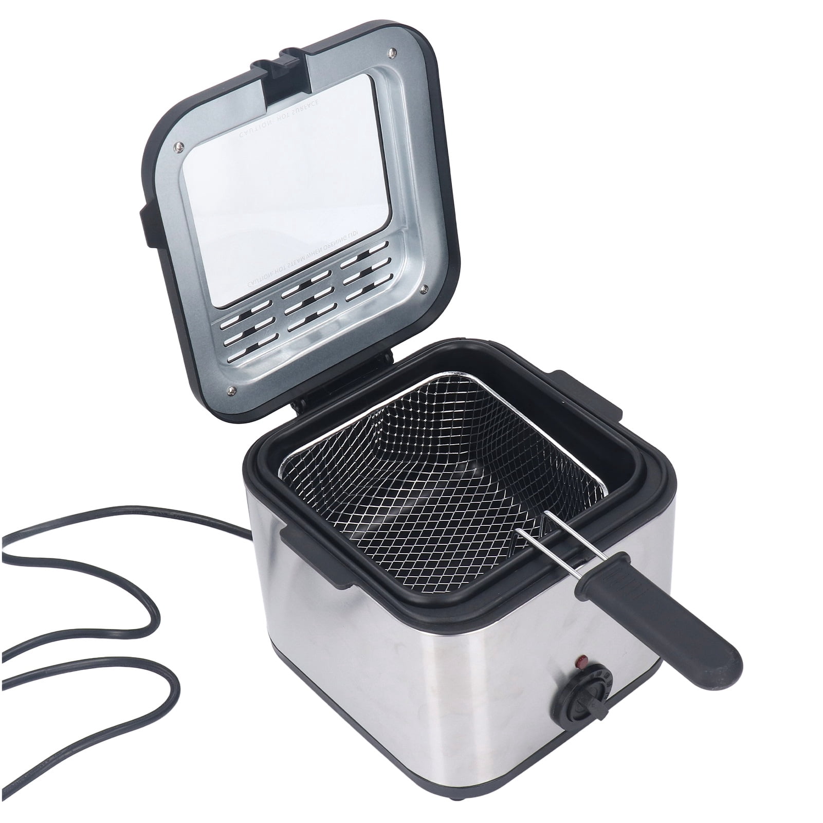 French Fries Fryer, Family Capacity 2.5L 1000W Fast Cook Fryer with Temperature Adjustable, Electric Immersion Stainless Steel Electric Deep Fryer with Lid for
