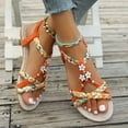 thumbnail image 3 of Womens Bohemian Flats Dressy Sandals Summer Beach Boho Flower Braided Dress Elastic Ankle Strap Sandals, 3 of 9