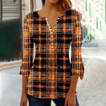 thumbnail image 2 of QQAMB Tunic Tops for Women V-Neck Button 3/4 Sleeve Plaid Printed Loose Dressy Blouse T-Shirts Orange S, 2 of 5