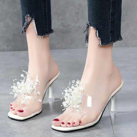 

Herrnalise Foreign Trade Women s Shoes Heightened Breathable Fashion Pearl Slippers Women Shoes on Clearance